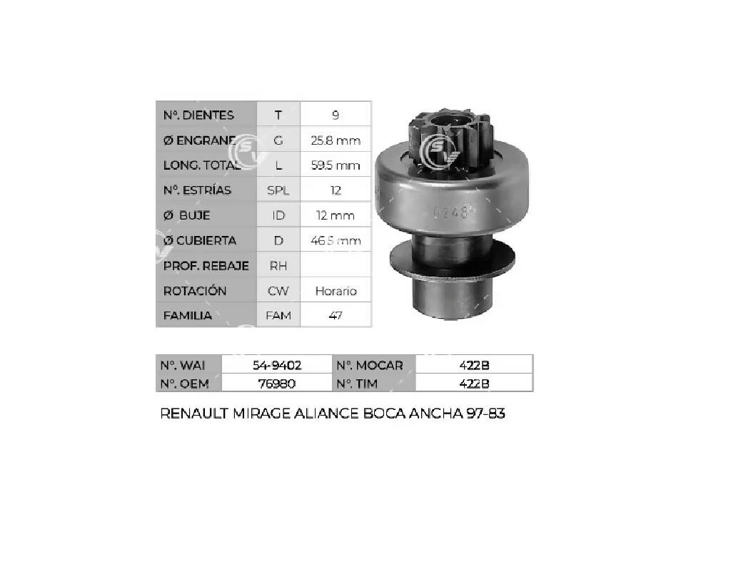 IMPULSOR/BEDIX RENAULT R6 R12 R18 MIRAGE 76-81 BOCA ANCHA