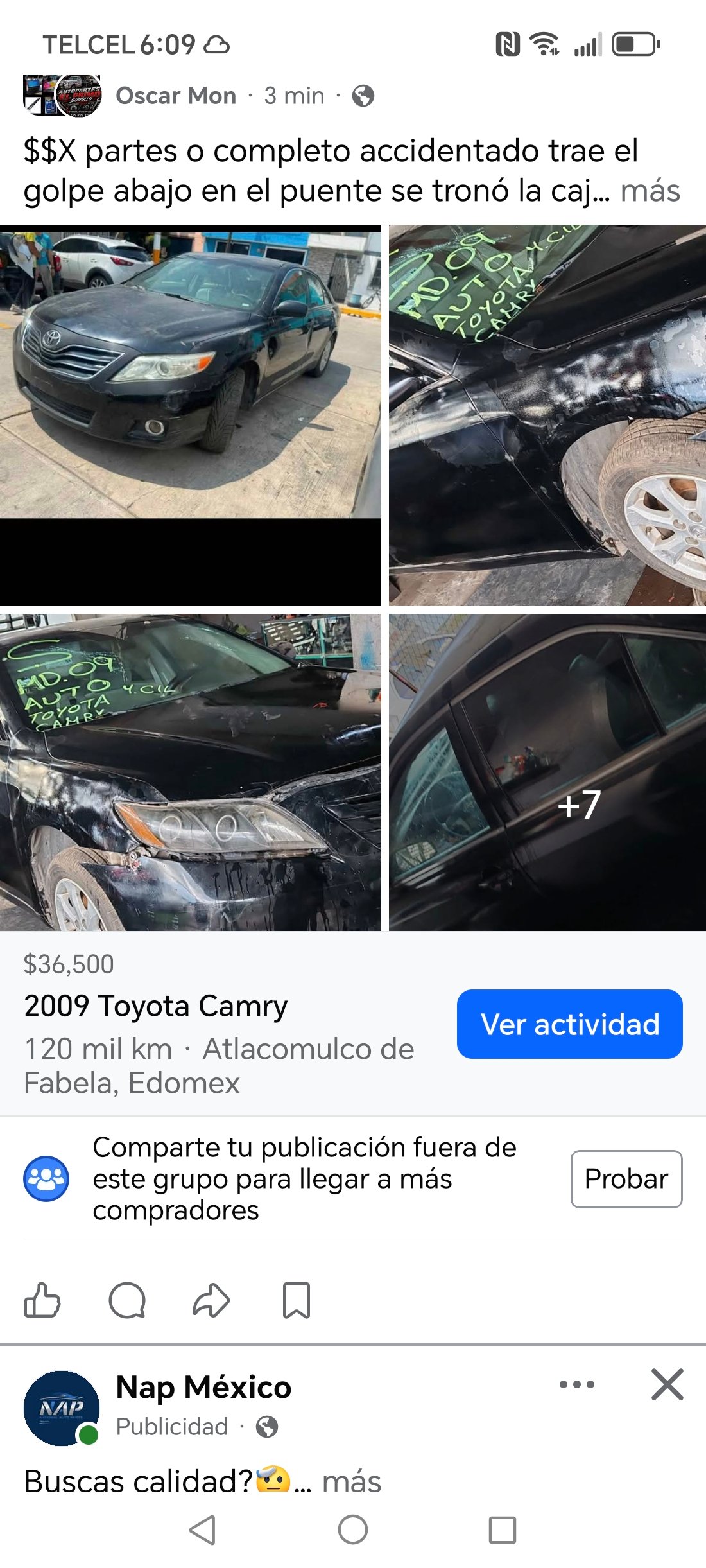 Toyota Camry con golpe en la caja trona... motor al cien y gual que todas las demás piezas con garantía